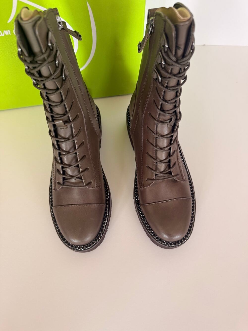 Sam Edelman Lenley Alpine Green Leather Combat Lace Up Boots Women’s 7.5M NWT